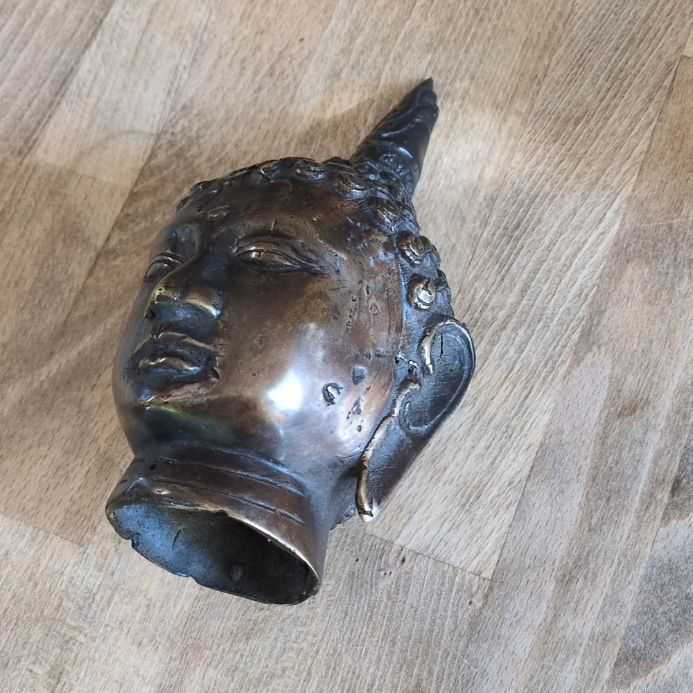 Bronze Buddha Head Sculpture - Picture 4 of 5